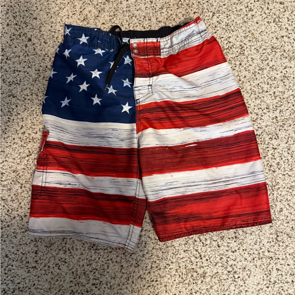 Patriotic Red, White, and Blue Swim Shorts